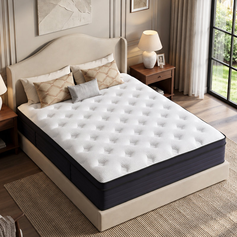 Matelas hybride Queen Size 10"/12"/14" livré en boîte - Mousse à mémoire de forme rafraîchissante et moelleuse - Certifié CertiPUR-US