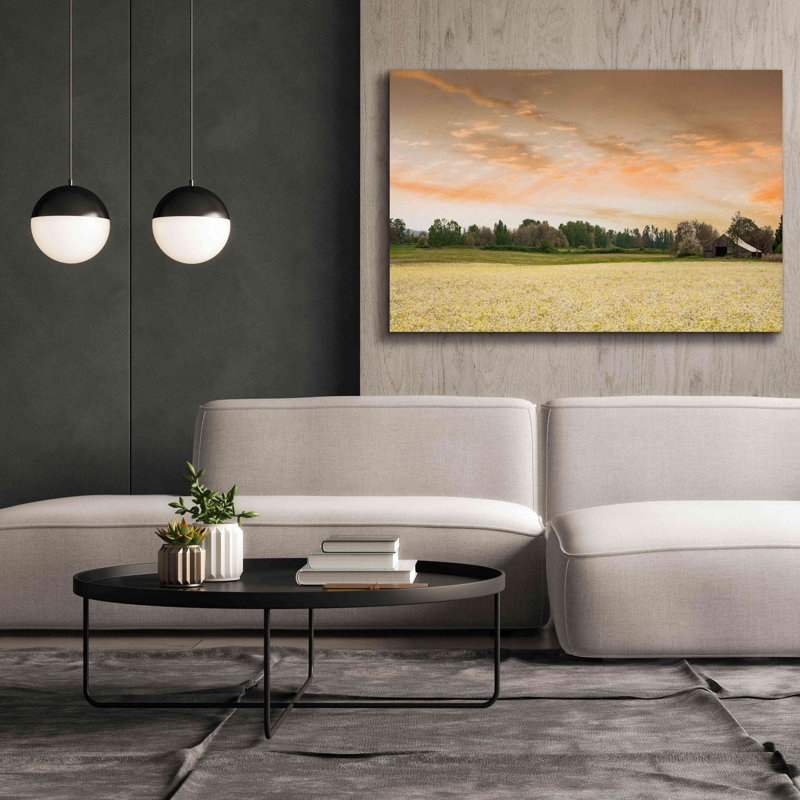 «Barn In The Field Of Spring Flowers» par Don Schwartz, estampe numérique sur toile, H 40 po x l 60 po x P 1,5 po