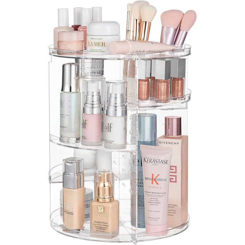 Organisateur de maquillage rotatif 360 ° Carrousel réglable grande capacité organisateur de parfum rotatif Organisateurs de soins de la peau Porte-cosmétiques, transparent