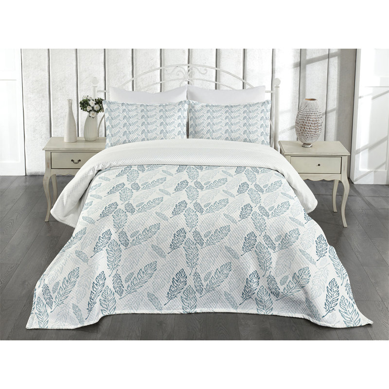 Ambensonne bleu sarcelle et plumes grunge bleu sarcelle bleu foncé blanc, Très grand couvre-lit / couvre-lit + 2 taies déc