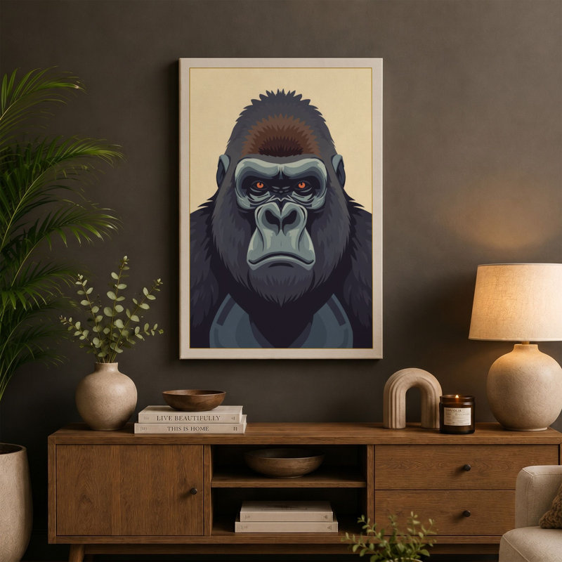Gorilla in Repose Modern 1 Piece Wrapped Canvas Wall Art, 36x24 - 91.4 x 61.0 cm, Cream Border