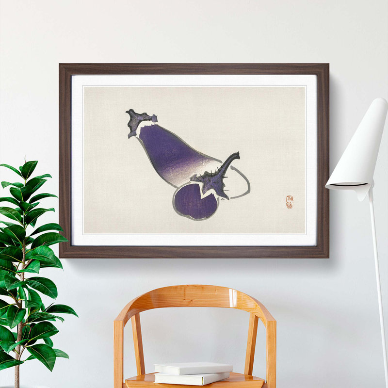 Aubergine Eggplants by Kono Bairei - Picture Frame Painting Print, Walnut Framed, 36cm H x 48cm W x 2cm D