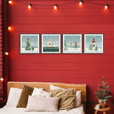 Scène de Noël nautique, ensemble de 4 giclées encadrées, design par Danielle Murray