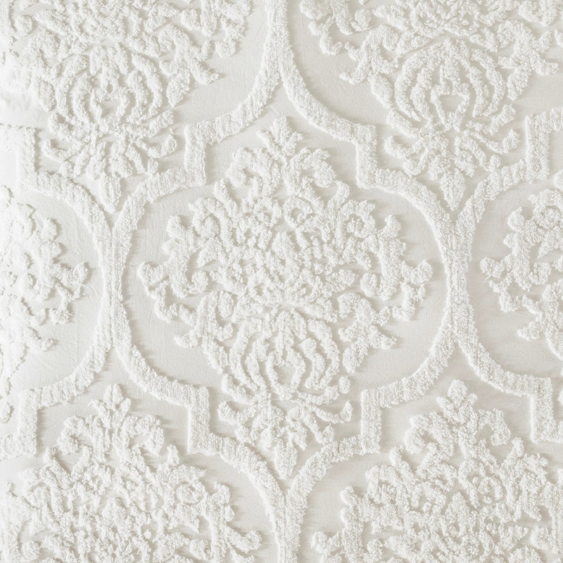 Housse de couette double en coton chenille, blanc avec bouton et cravate comprenant 3 éléments, Blanc cassé