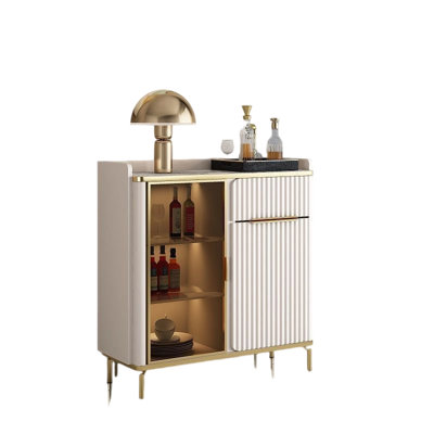 31.5" Modern Buffet Sideboard With Sintered Stone Top Fluted Doors And Drawers White And Gold