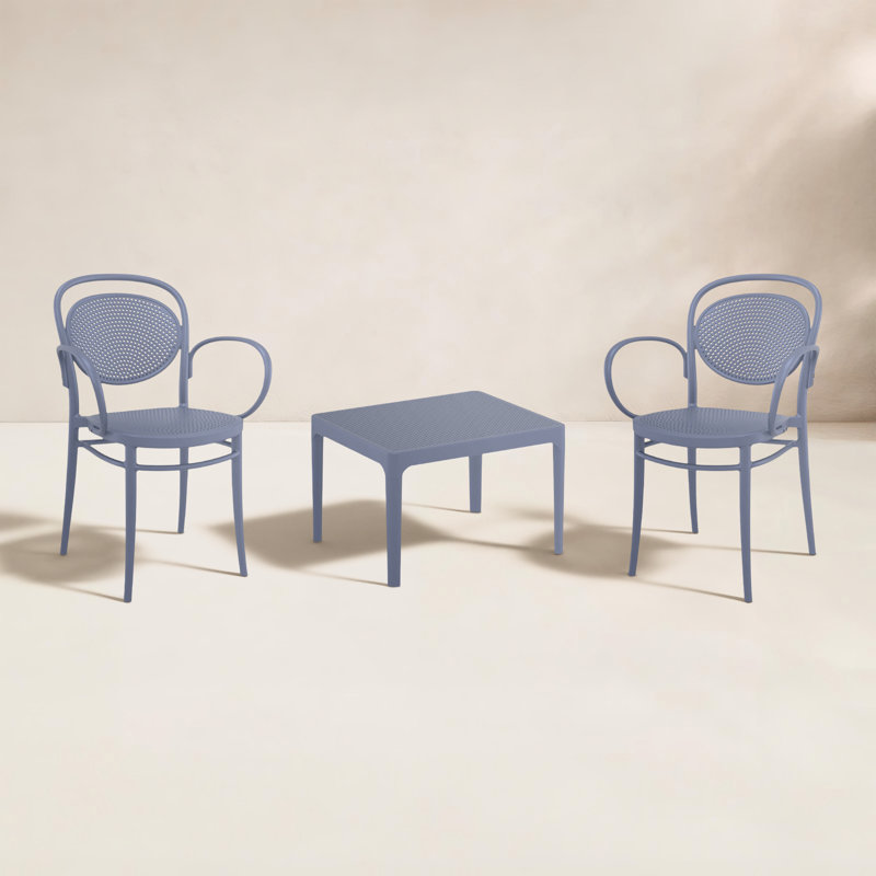 Farrah Stackable Polypropylene Patio Conversation Set, Dark Gray