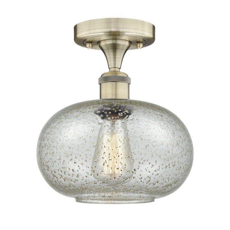 Plafonnier semi-encastré en verre Bihari, Laiton antique, Mica