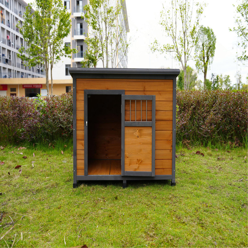Grande niche pour chien en bois massif 45 po, toit en plastique PVC imperméable, portes en bois respirantes