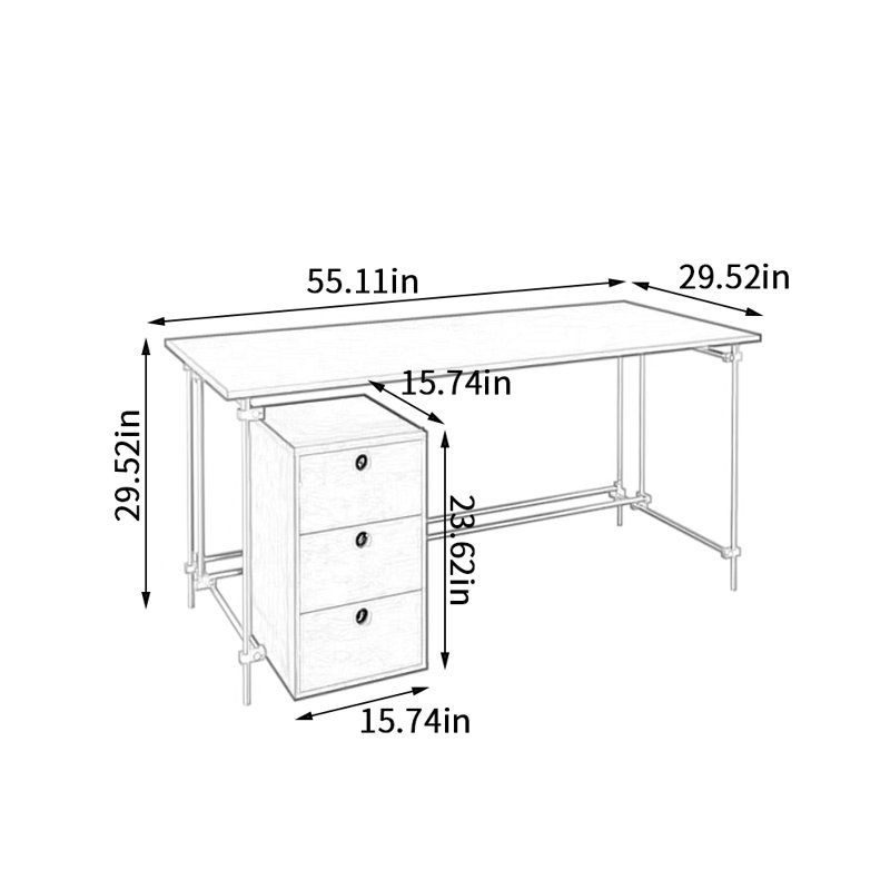 Durable Panel Three-drawer Cabinet Computer Desk, 29.52" H x 55.11" W x 29.52" D, Beige
