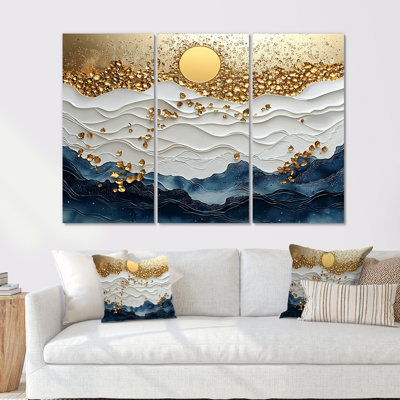 Blue Waves Heights Golden Coastal II - ensemble d'art mural côtier