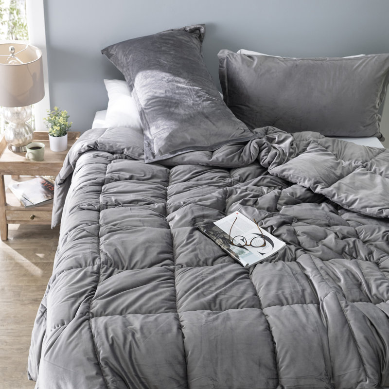 Cuz I'm Cozy Coma Inducer Velvet Oversized Lightweight Comforter Set, Gray, Twin XL Comforter + 1 Standard Sham