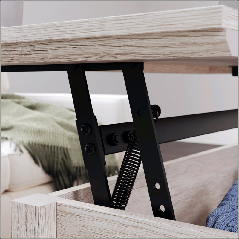 Table basse à plateau relevable avec surface spacieuse et rangement caché, parfaite pour le travail et les loisirs dans les maisons modernes