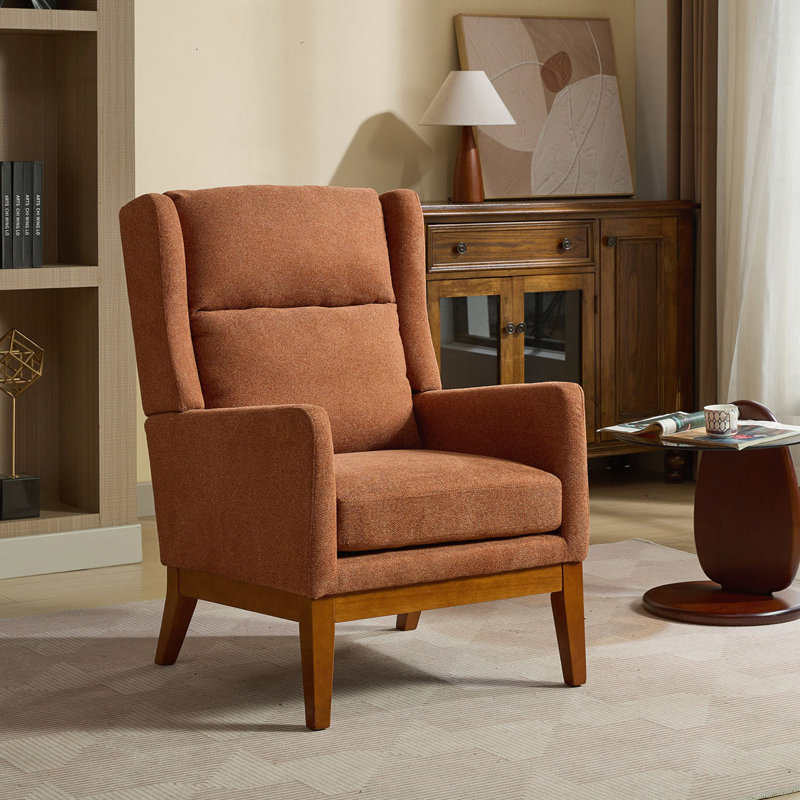 26.18" Wide Modern Accent Chair with Wood Legs, Orange