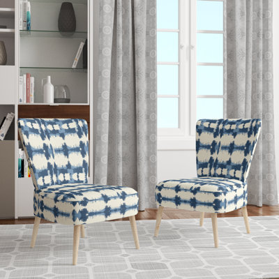 Modern Velvet Upholstered Chair - Horizon Ikat Blue Side Chair
