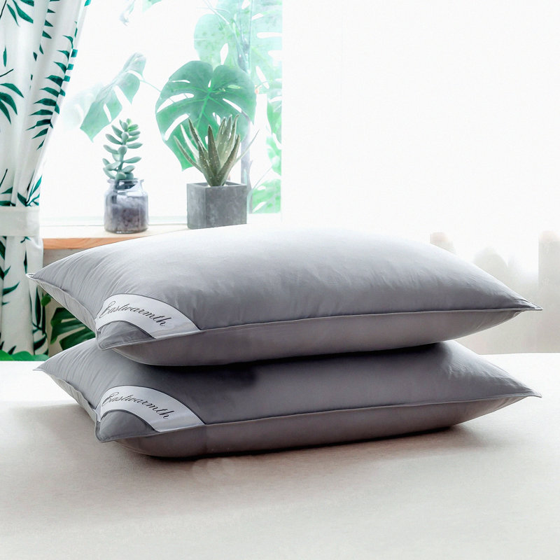 Luxury Grey Goose Down Hotel Pillows - Queen Size 100% Cotton Cover Set of 2, Plush Bedding Pair
