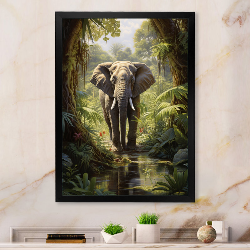 «Clarencia Elephant Jungle Sanctuary IV», reproduction sur toile, H 44 po x l 34 po x P 1,5 po, Cadre photo noir