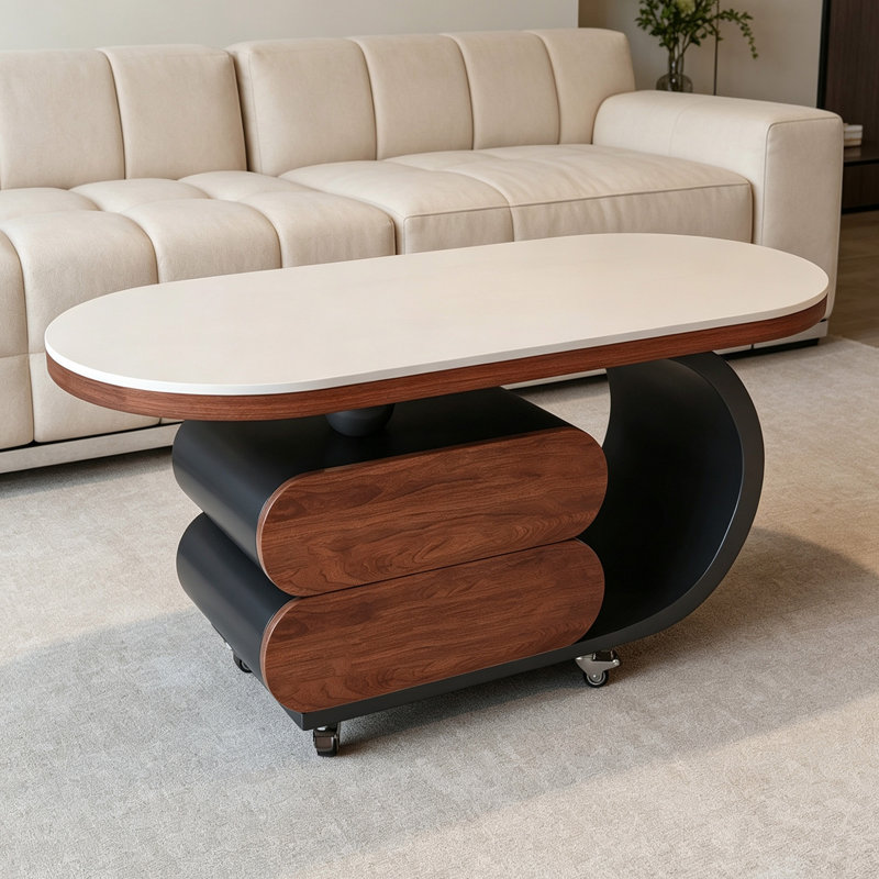 Table basse de rangement mobile en ardoise pour petit appartement, 19.68" H x 47.24" W x 23.62" D, White / Black