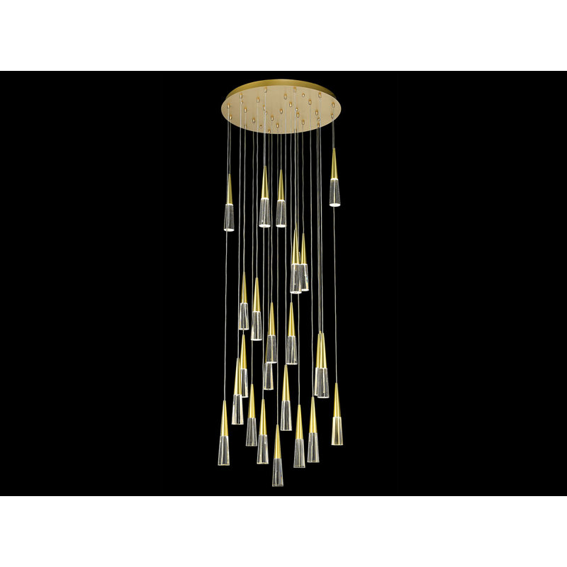 Lustre à niveaux unique / remarquable à 25 lumières Avalon, Laiton brossé