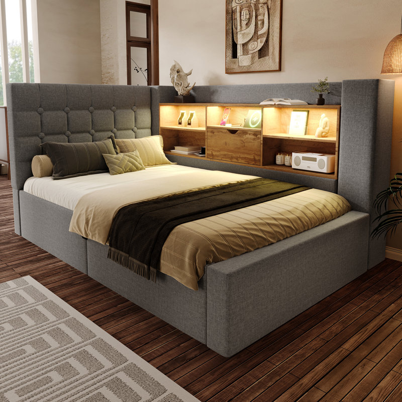 Upholstered Ottoman Storage Bed, Gray