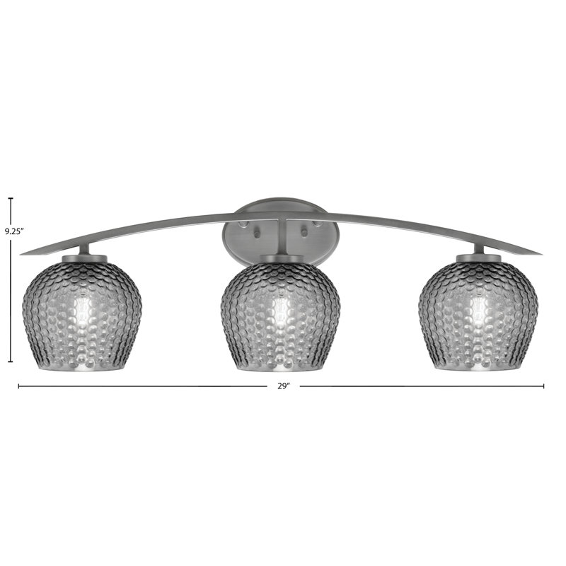 Barre d'éclairage de salle de bain 3 lumières avec verre texturé 6 po Kurve, Fumée, Argent argent