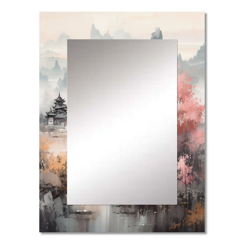 Golden Whispers Of Japon II - miroir japonais, miroir mural traditionnel unique, impression d'art en métal, 32 po x 24 po