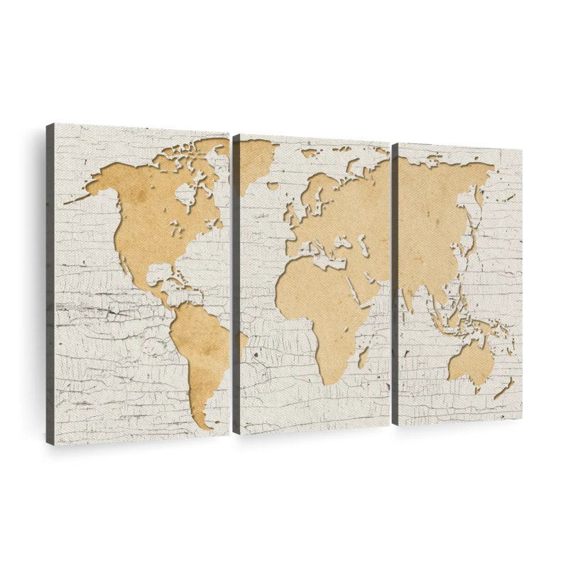 " Beige World Map Multi Piece Canvas Print " by Jorge S 3 - Pieces, 24" H x 38" W x 1.25" D