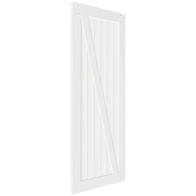 Paneled Wood Primed Z-Rail Barn Door Without Installation Hardware Kit