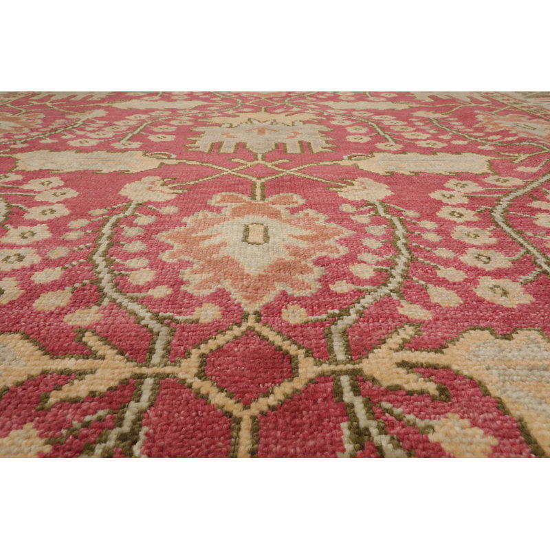 Wool Oriental Area Rug in Raspberry/Sage/Peach/Moss
