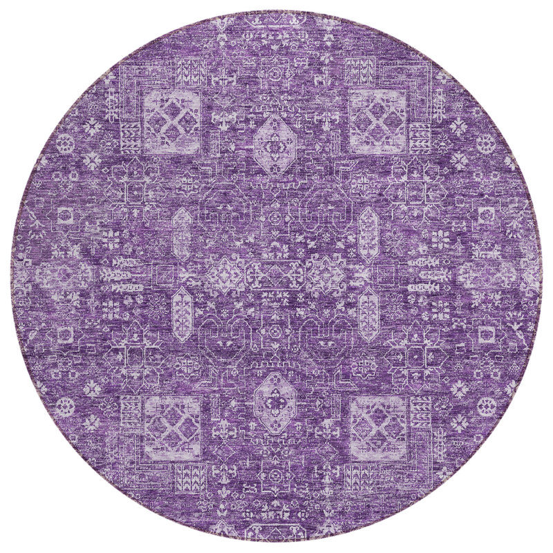 Tapis rond lavable oriental 8 'Lilac and Lavender