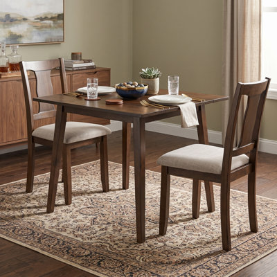 3-Piece Drop Leaf Dining Set with 2 Upholstered Chairs & Solid Wood Legs