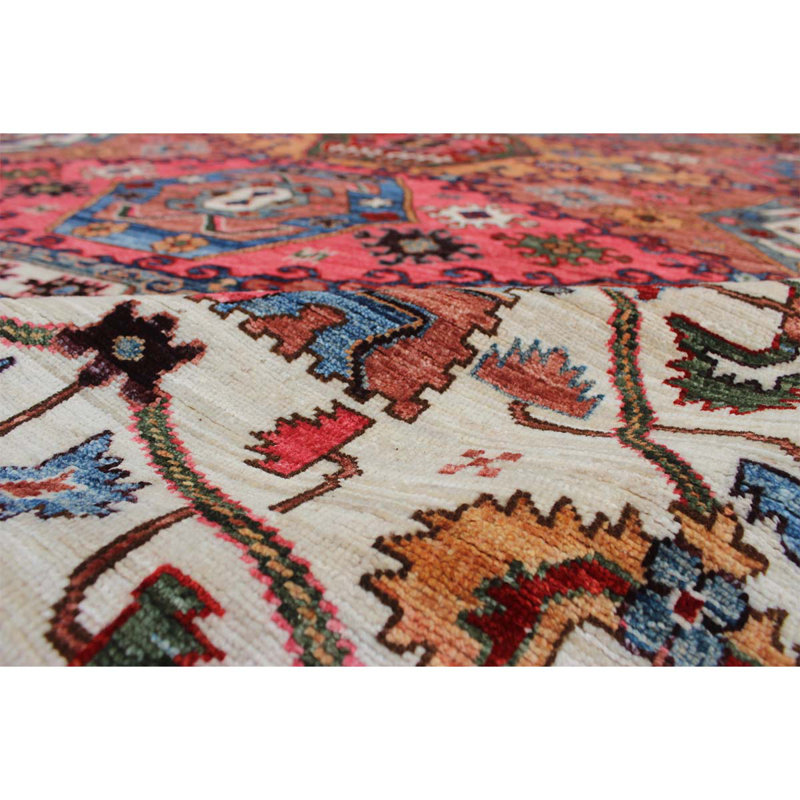 Tapis rose / beige de haute qualité noué à la main de conception unique
