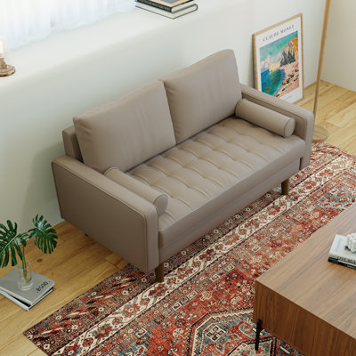 Statura Faux Leather Upholstered Mid-Century Reception 58.69'' Square Arm Loveseat
