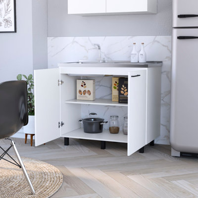 2 Utility Sink And Cabinet In Stylish White With Materials Handy Kitchen Setup Structure Practical Function