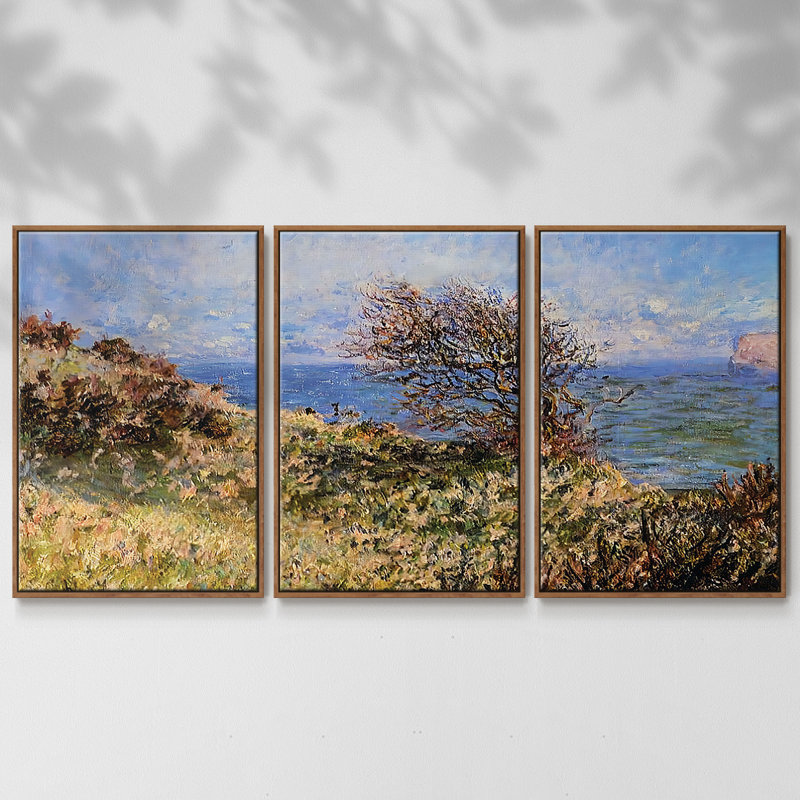 On The Cliff At Fecamp, 1881, reproduction d'art sur toile 3 pièces, Noyer, H 24 po x l 48 po x P 2 po