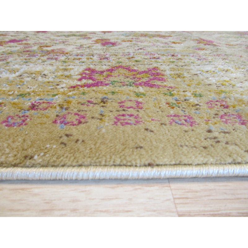 Ivory Distressed Bohemian Isabella Medallion Rug by , Stylish and Trendy Area Rug for Adding a Bohemian Chic Touch to Your Living Room, Bedroom, Office, or Home Décor