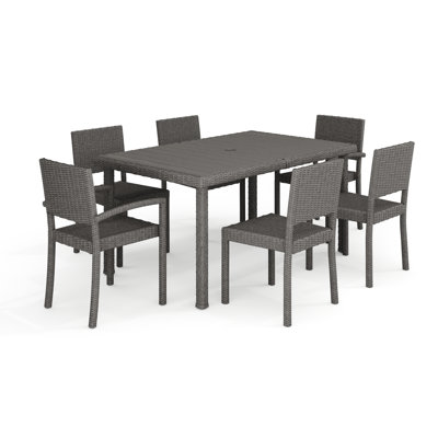 Martha Stewart Bedford 7Pc Outdoor Rattan Wicker Patio Dining Set With 6 Stack Chairs And 62" Table