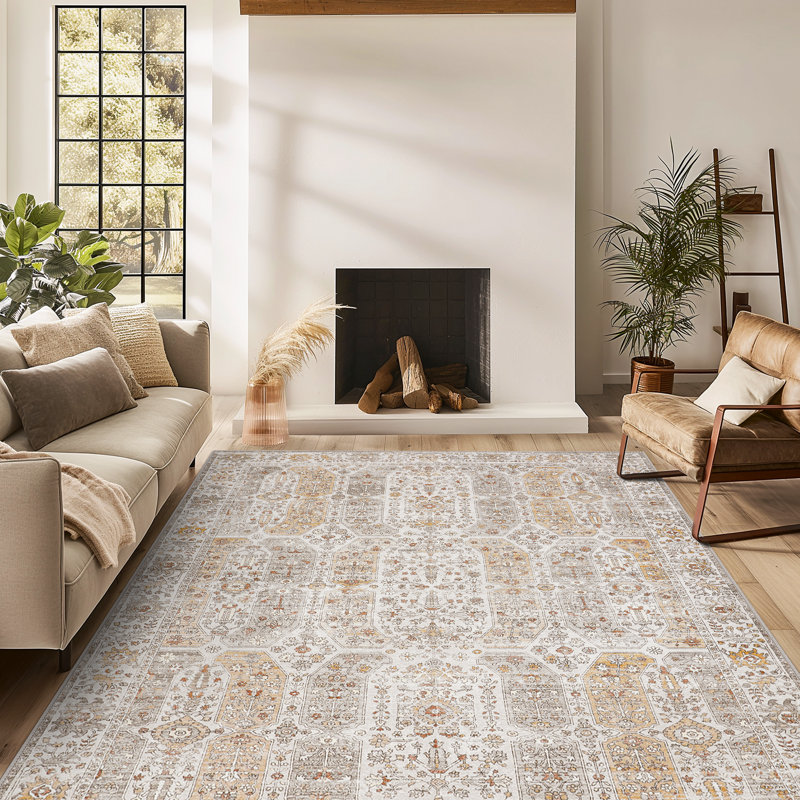 Tapis doré lavable à la machine à motif géométrique rétro avec envers antidérapant