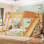 Lit mezzanine avec tête de lit tapissier, tablettes de rangement, échelle et glissade-130021643-130021644