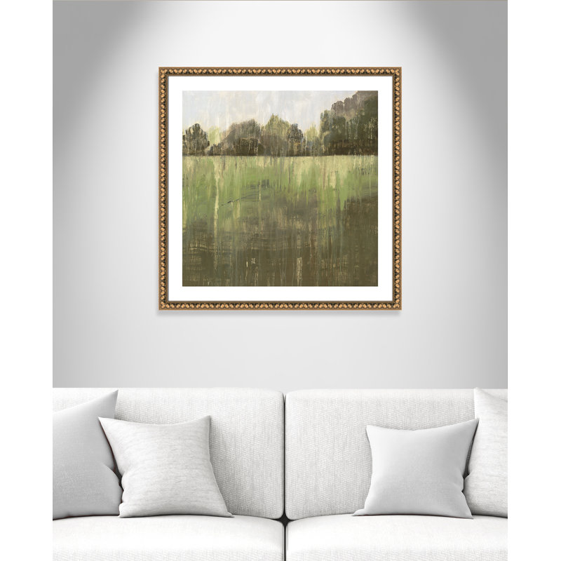 Champ vert II - reproduction d'art, Papier avec cadre à perles dorées, H 33,25 po x l 33,25 po x P 1,13 po