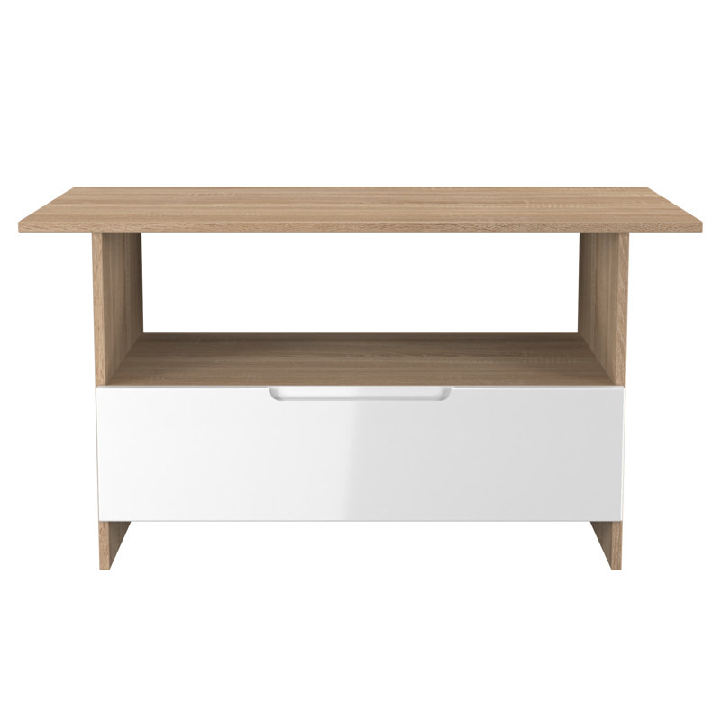 Bisma Coffee Table with Storage, White Top/Oak Wood Base