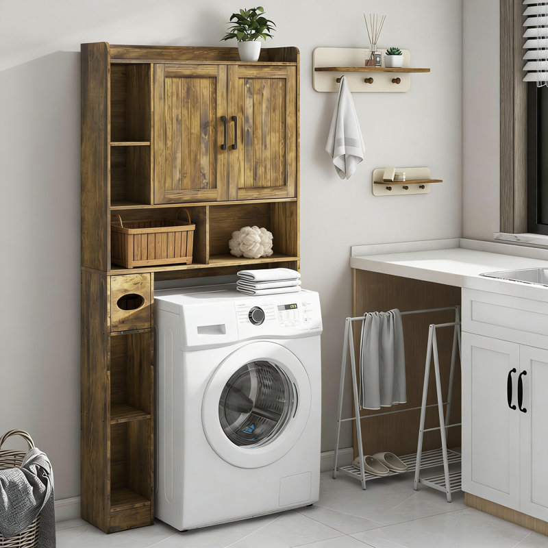 Armoire de rangement au-dessus de la toilette avec portes de grange Farmhouse, Brun