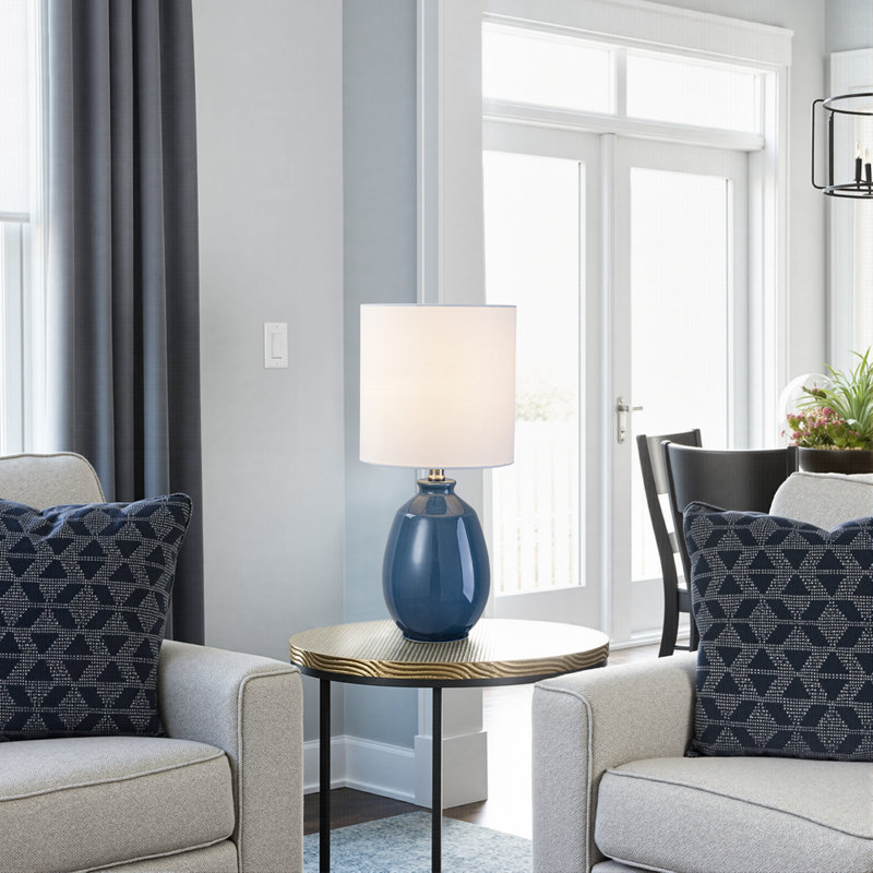 19 po Lampe de table Cobalt Blue Crackle Glaze, Bleu