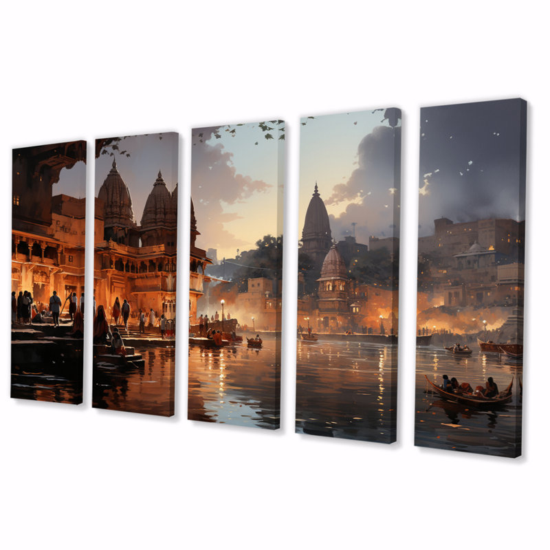 Art indien beige et gris, 5 pièces