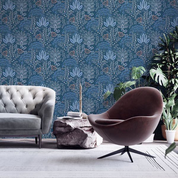 Flourish 10.05m x 53cm Wallpaper Roll, Blue