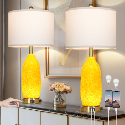 Lampes de table 26 "en verre côtier USB avec contrôle tactile et veilleuse 26"