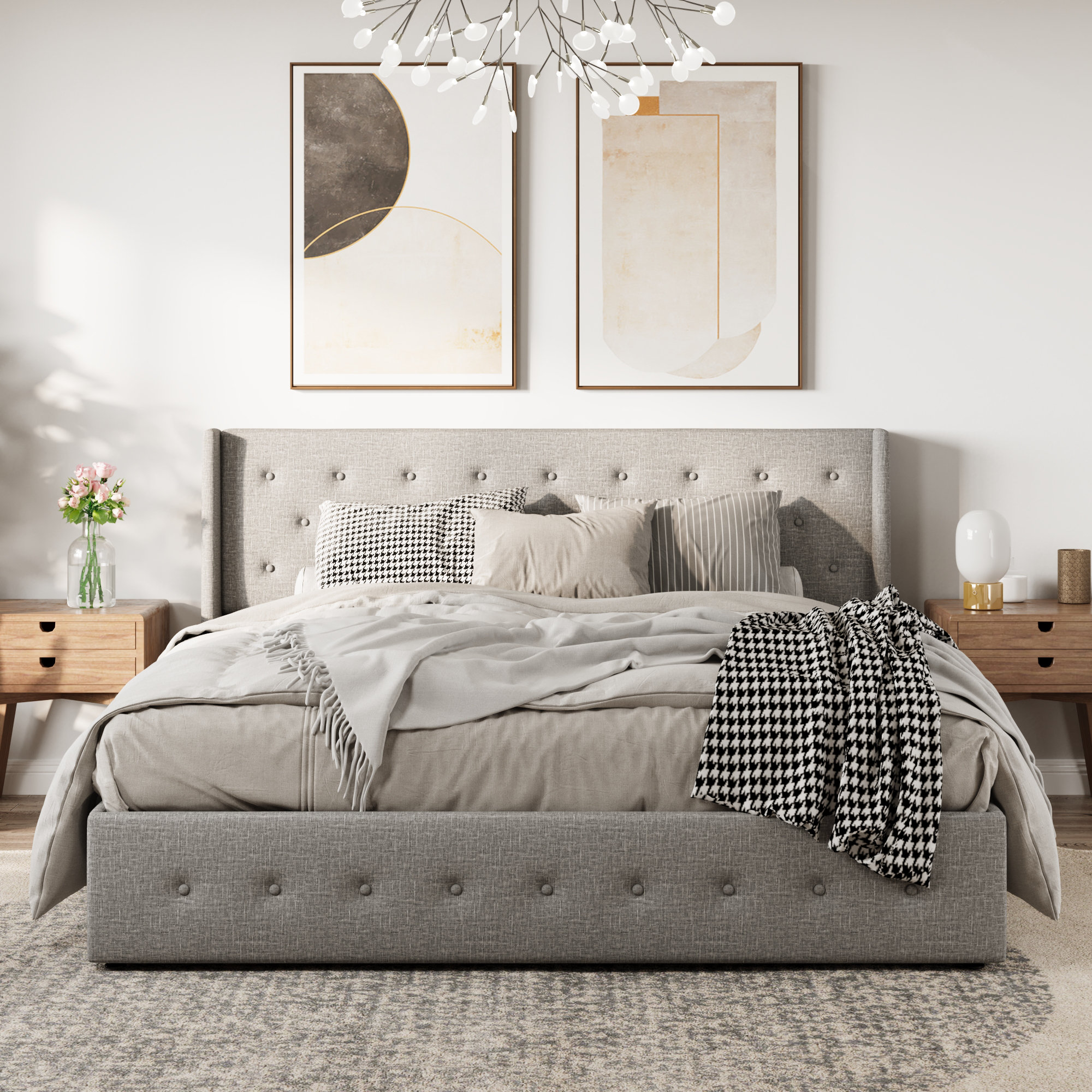 Modern LED Upholstered Tufted Platform Bed Frames Queen Size Lift Up  Storage Bed