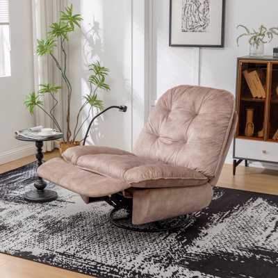 Fauteuil inclinable brun naturel, fauteuil inclinable inclinable, support pour téléphone portable, fauteuil de lecture large et confortable, fauteuil à bascule pivotant, velours estampé doré