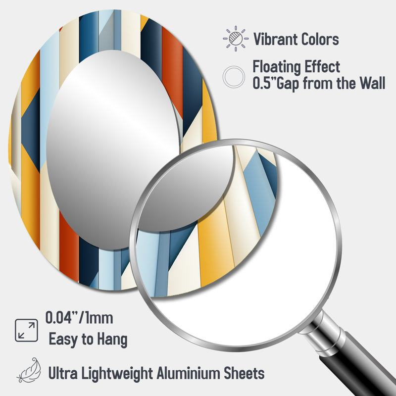 Motif multicolore à rayures multicolores - Miroir mural Mid-Century, H 40 po x l 30 po