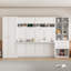 Grand lit escamotable mural avec placard, tiroirs et tablettes, blanc