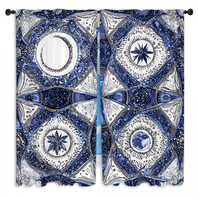 Cosmic Window Curtains  Stars Moon Drapes - 2 Panels